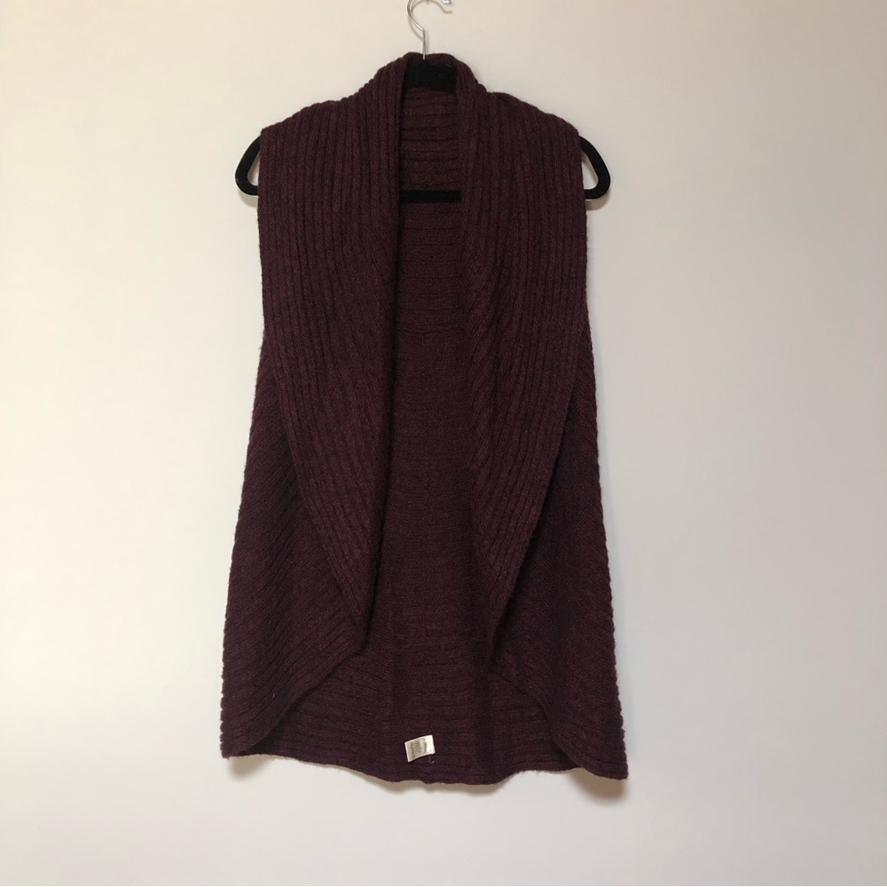 Alpaca Wool Open Front Cardigan Shawl Wrap Burgundy Oversized Cozy